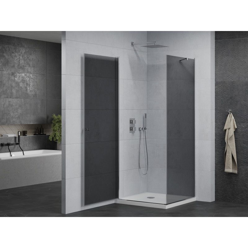 Kabina prysznicowa Mexen uchylna Pretoria 90 x 90 cm grafit rama chrom i brodzik Flat 1 kpl.