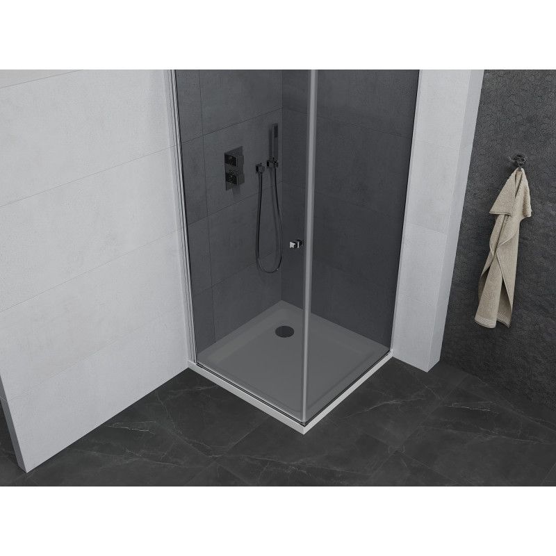 Kabina prysznicowa Mexen uchylna Pretoria 90 x 90 cm grafit rama chrom i brodzik Flat 1 kpl.