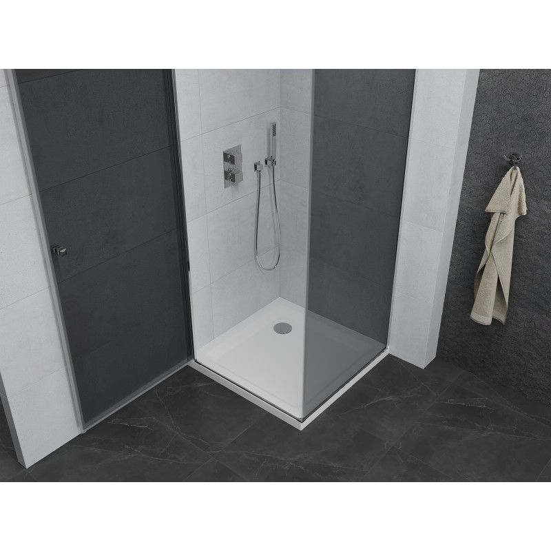 Kabina prysznicowa Mexen uchylna Pretoria 90 x 90 cm grafit rama chrom i brodzik Flat 1 kpl.