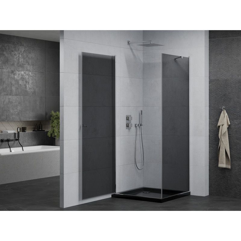 Kabina prysznicowa Mexen uchylna Pretoria 90 x 90 cm grafit rama chrom i brodzik Flat czarny 1 kpl.