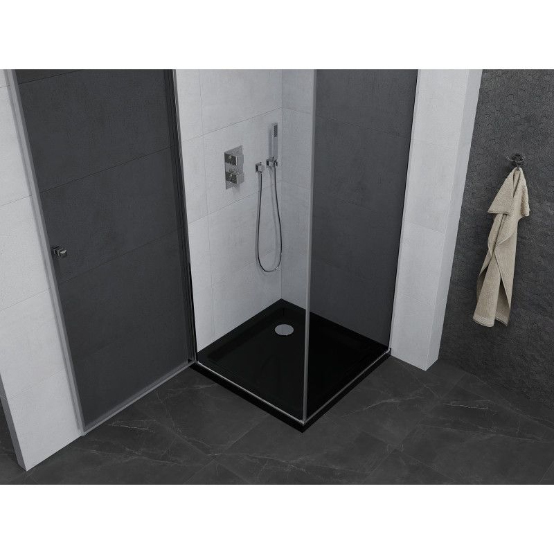 Kabina prysznicowa Mexen uchylna Pretoria 90 x 90 cm grafit rama chrom i brodzik Flat czarny 1 kpl.
