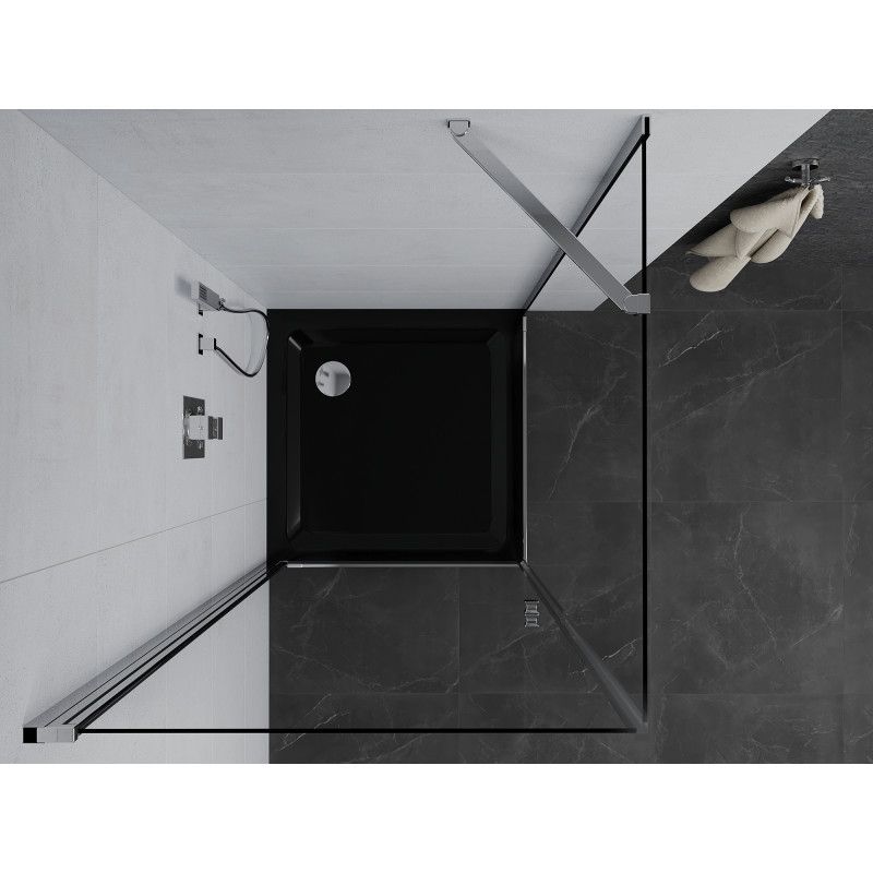 Kabina prysznicowa Mexen uchylna Pretoria 90 x 90 cm transparent rama chrom i brodzik Flat czarny 1 kpl.
