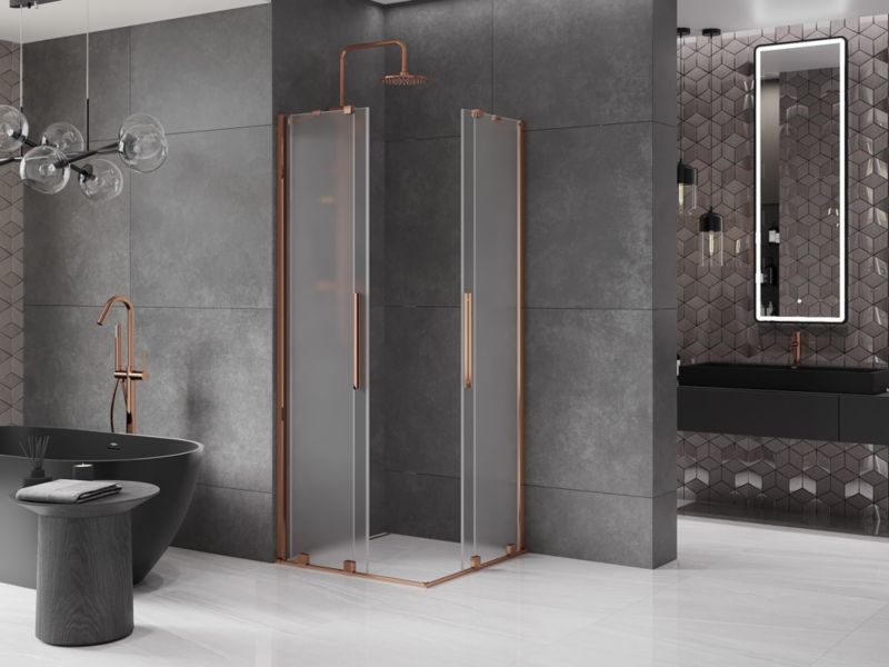Kabina prysznicowa Mexen Velar Duo rozsuwana 90 x 90 cm szron różowe złoto 1 szt.