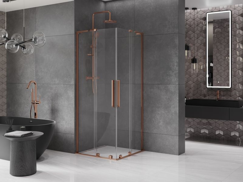 Kabina prysznicowa Mexen Velar L Duo rozsuwana 80 x 80 cm transparent różowe złoto 1 szt.