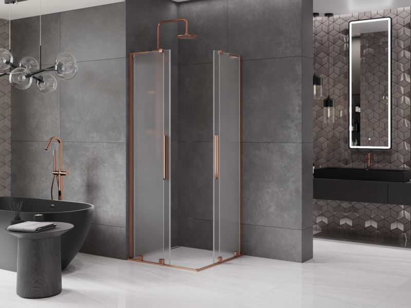 Kabina prysznicowa Mexen Velar L Duo rozsuwana 90 x 90 cm szron różowe złoto 1 szt.