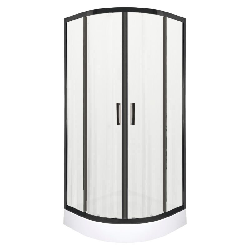 Kabina prysznicowa półokrągła z brodzikiem Kerra Soho 90x90 cm czarna ze szkłem ryflowanym 1 szt.