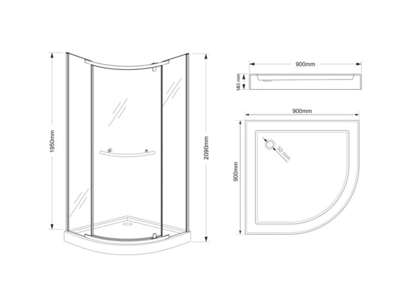 Kabina prysznicowa półokrągła Durasan 90 x 90 x 209 cm niski brodzik chrom