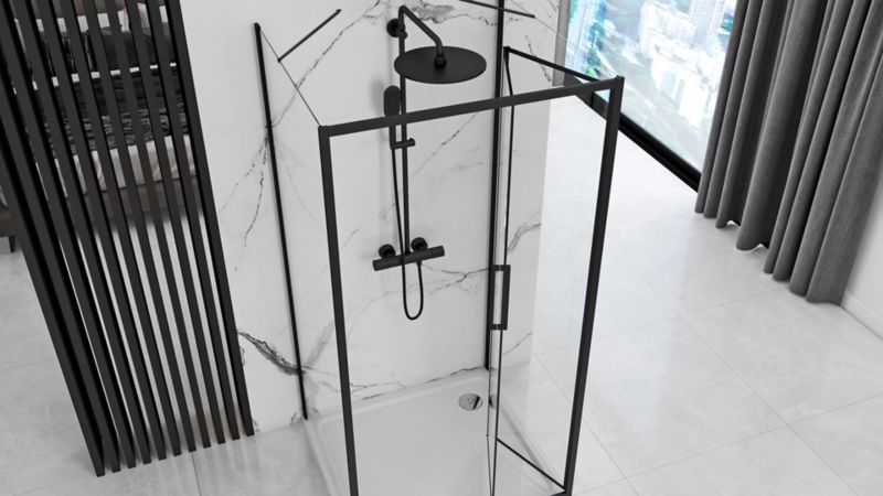 Kabina Prysznicowa Przyścienna Rapid Fold Black 80X80X195Cm 1 Szt