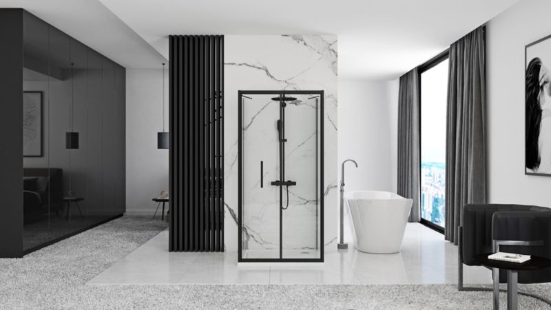 Kabina Prysznicowa Przyścienna Rapid Fold Black 80X80X195Cm 1 Szt