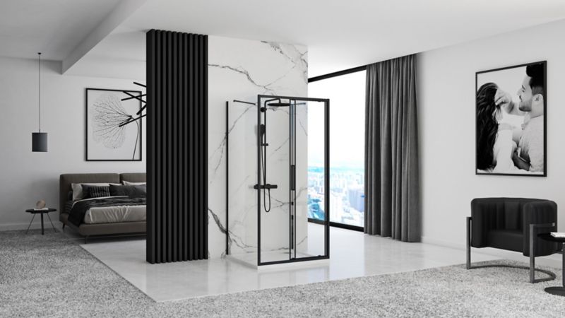 Kabina Prysznicowa Przyścienna Rapid Slide Black 150X80X195Cm 1 Szt