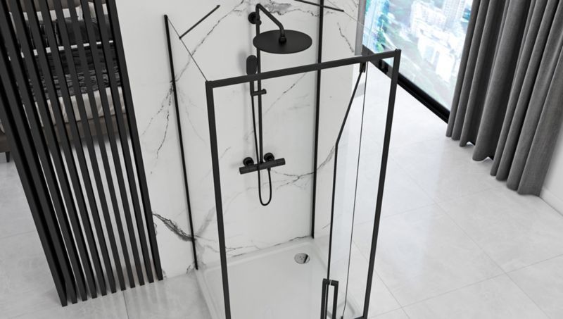 Kabina Prysznicowa Przyścienna Rea Rapid Swing Black 100X90X195Cm 1 Szt