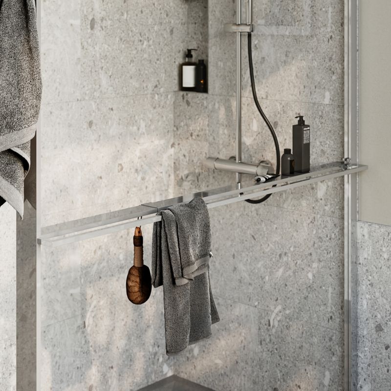 Kabina prysznicowa walk-in GoodHome Evanna 140 cm z półką chrom/transparentna
