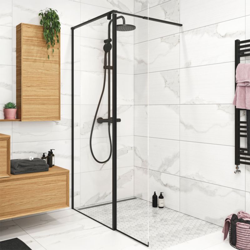Kabina prysznicowa walk-in GoodHome Ezili 80 + 38 cm czarna/transparentna