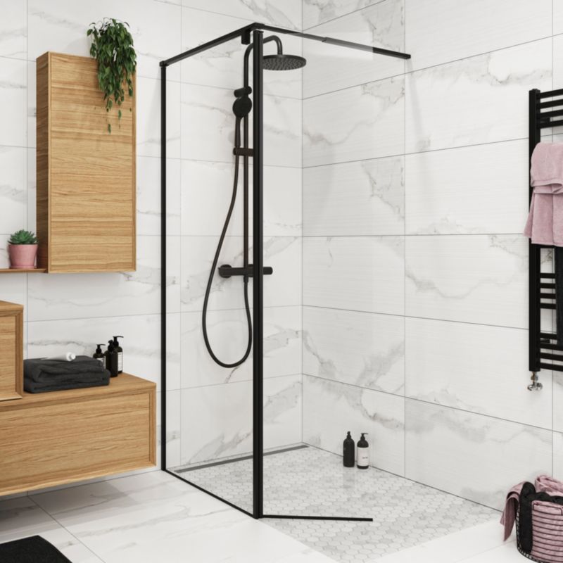 Kabina prysznicowa walk-in GoodHome Ezili 80 + 38 cm czarna/transparentna