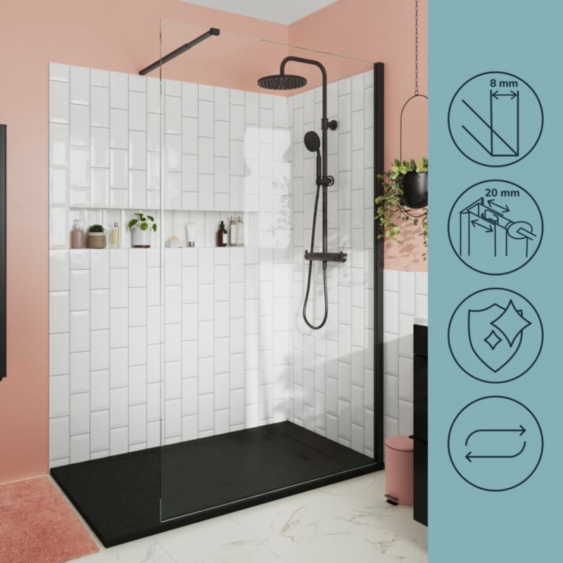Kabina prysznicowa walk-in GoodHome Ledava 120 cm czarna/transparentna