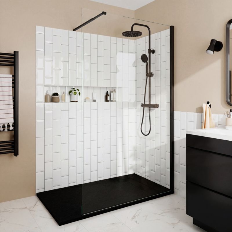 Kabina prysznicowa walk-in GoodHome Ledava 90 cm czarna/transparentna
