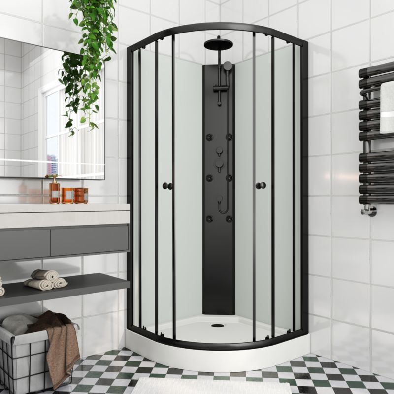 Kabina prysznicowa z hydromasażem Quadrant 85 cm półokrągła czarna/biała