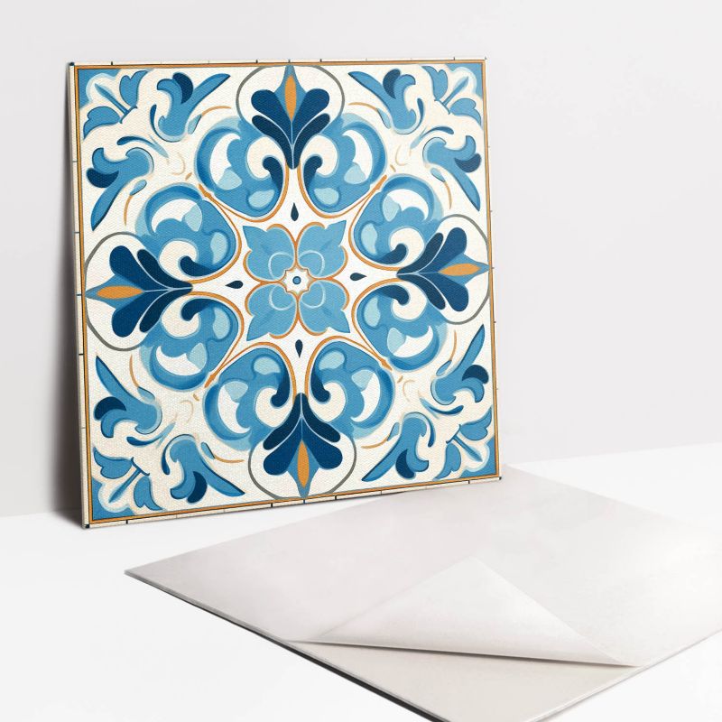 Kafelki samoprzylepne Tulup 30x30 cm Błekitno-złoty ornament 9 szt.
