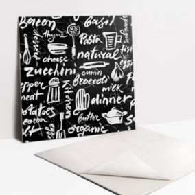 Kafelki samoprzylepne Tulup 30x30 cm Czarno białe kuchenne napisy 9 szt.