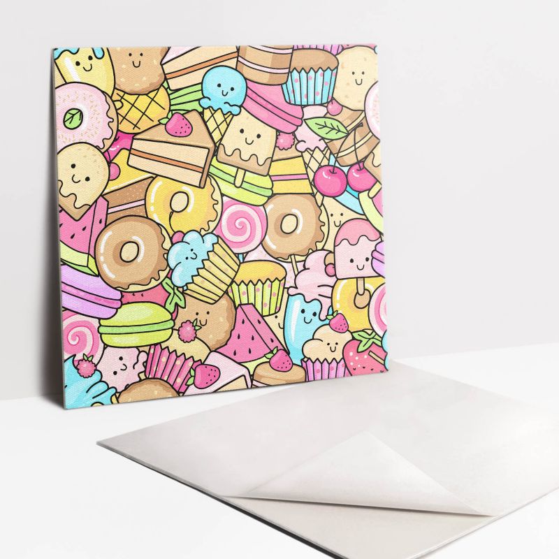 Kafelki samoprzylepne Tulup 30x30 cm Kolorowe rysunkowe słodycze 9 szt.
