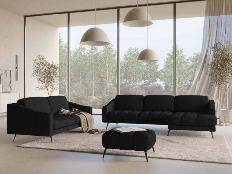 Kanapa 3-osobowa Makamii Nalu z tkaniny szenilowej 202x95 cm czarny 1 szt.