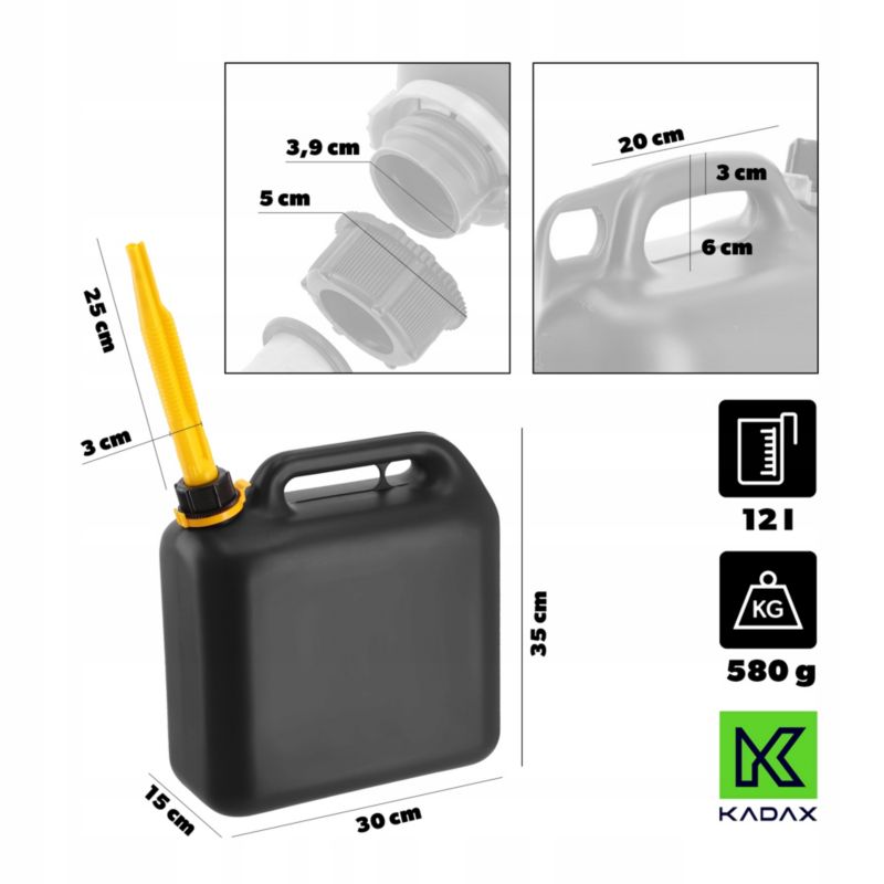 Kanister KADAX Na Paliwo 12L Plastikowy Baniak + Lejek 1szt.