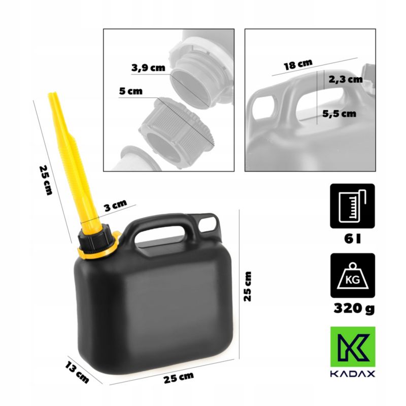 Kanister KADAX Na Paliwo 6L Plastikowy Baniak + Lejek 1szt.