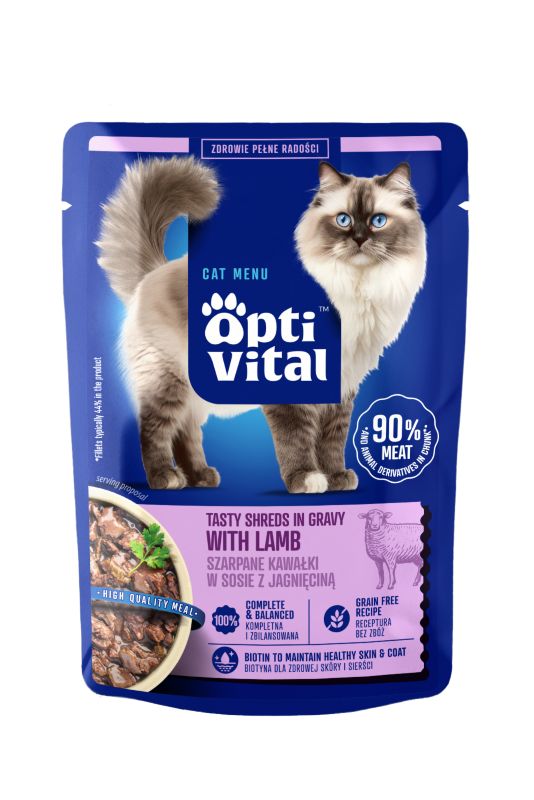 Karma mokra dla kota OptiVital Sterile szarpane kawałki z jagnęciną w sosie 85 g