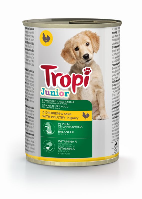 Karma mokra dla psa szczeniaka Tropi Junior kawałki z wołowiną 415 g