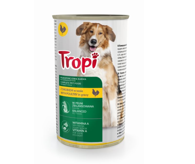 Karma mokra dla psa Tropi kawałki z drobiem 830 g