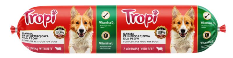 Karma mokra dla psa Tropi kiełbasa z wołowiną 900 g