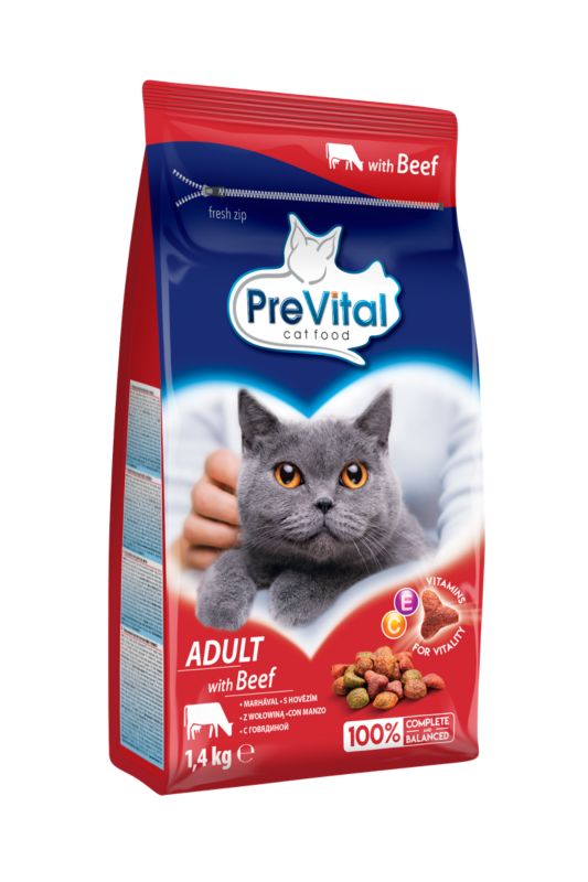 Karma sucha dla kota dorosłego PreVital z wołowiną 1,4 kg
