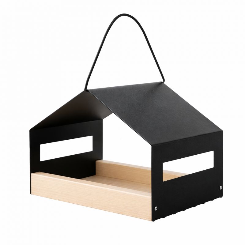 Karmnik Artdesign, nowoczesny domek dla ptaków, duży metalowy, drewniana podstawa 1 szt.