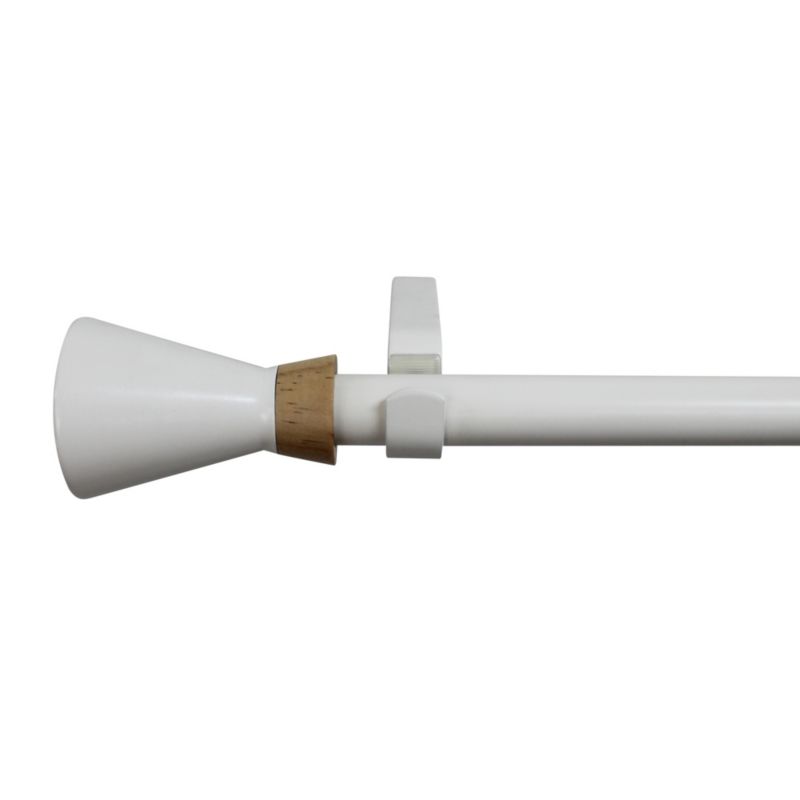 Karnisz regulowany pojedynczy 19 mm 120-210 cm stożek biały/drewno