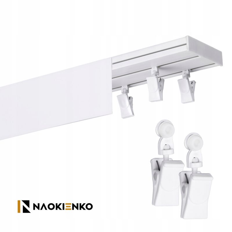 Karnisz sufitowy Naokienko podwójny z maskownicą pcv 340cm, biała szyna dwutorowa 1 kpl.