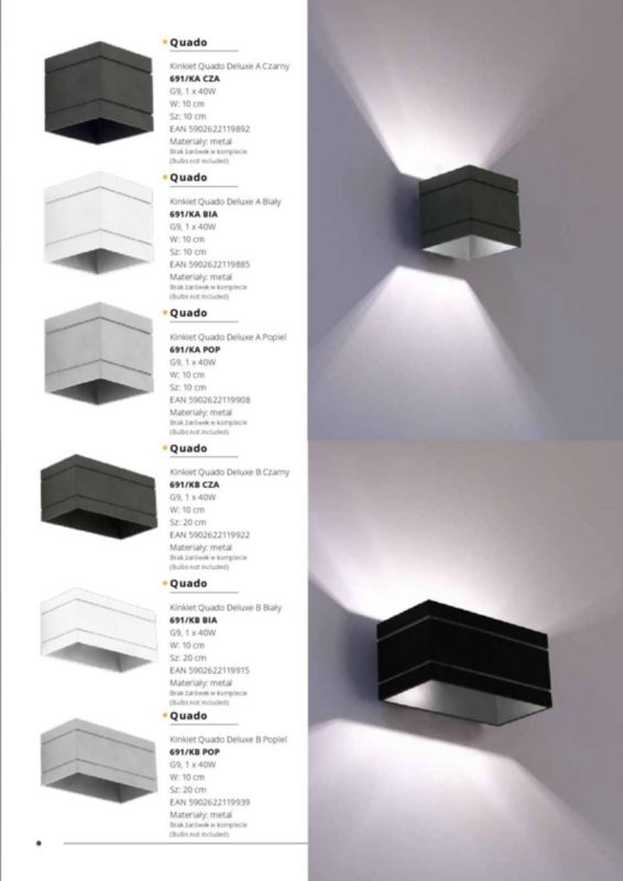 Kinkiet Lampex Quado biały prostokąt 1 x G9 x 40W IP20 wym: 10 x 20 x 20 cm - 1 szt.
