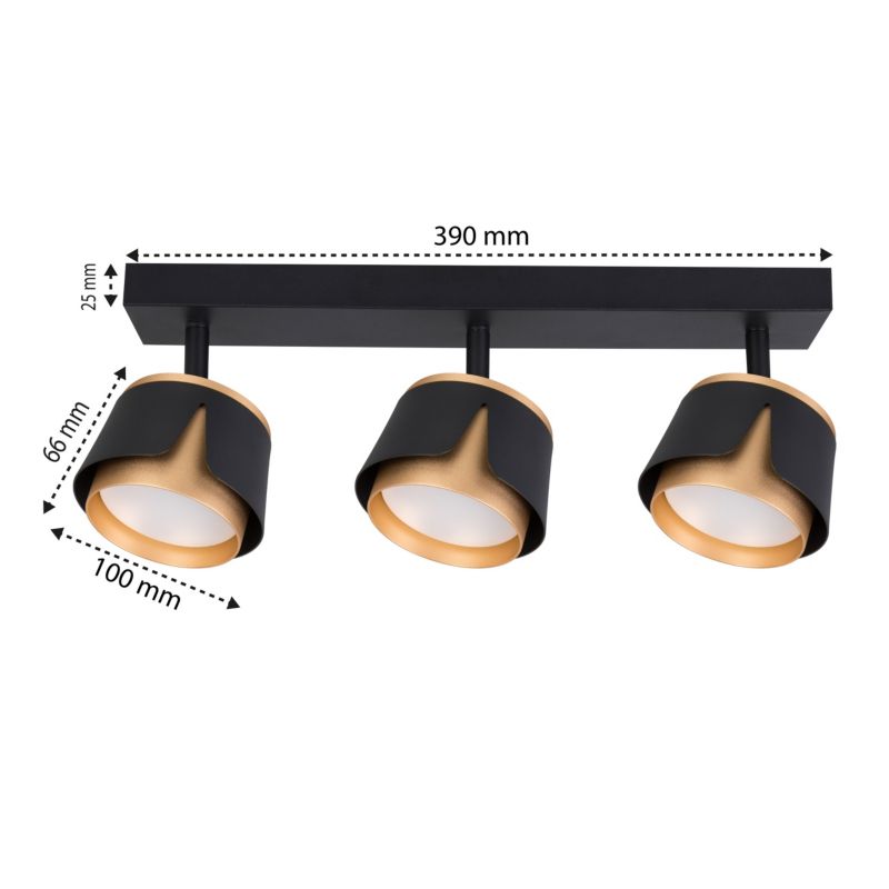 Kinkiet LED XUDO 3-punktowy GX53 Regulowany Czarno-złoty 1 szt.