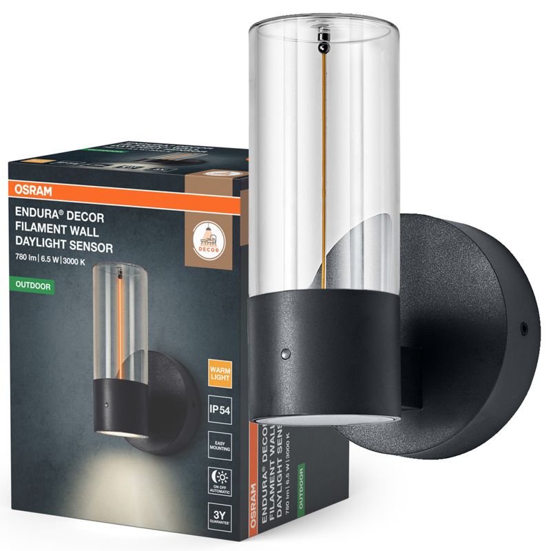 Kinkiet Ogrodowy Endura Osram Lampa Elewacyjna LED z Czujnikiem Zmierzchu 6.5W 470lm 3000K Szary IP54 1 szt.