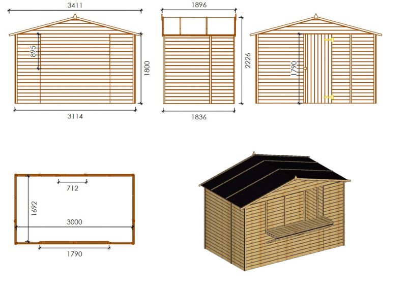 Kiosk domek handlowy ALTANKA 5,72 m2 - 3,11x1,84 m - 19 mm, drewniany, 1szt.