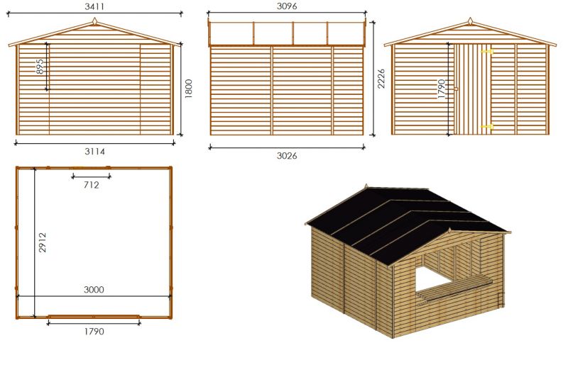 Kiosk domek handlowy ALTANKA 9,42 m2 - 3,11x3,03 m - 19 mm, drewniany, 1szt.