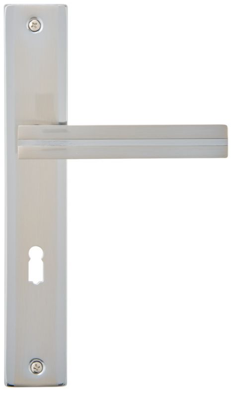 Klamka drzwiowa Schaffner Mada 72 mm na klucz nikiel satyna/chrom
