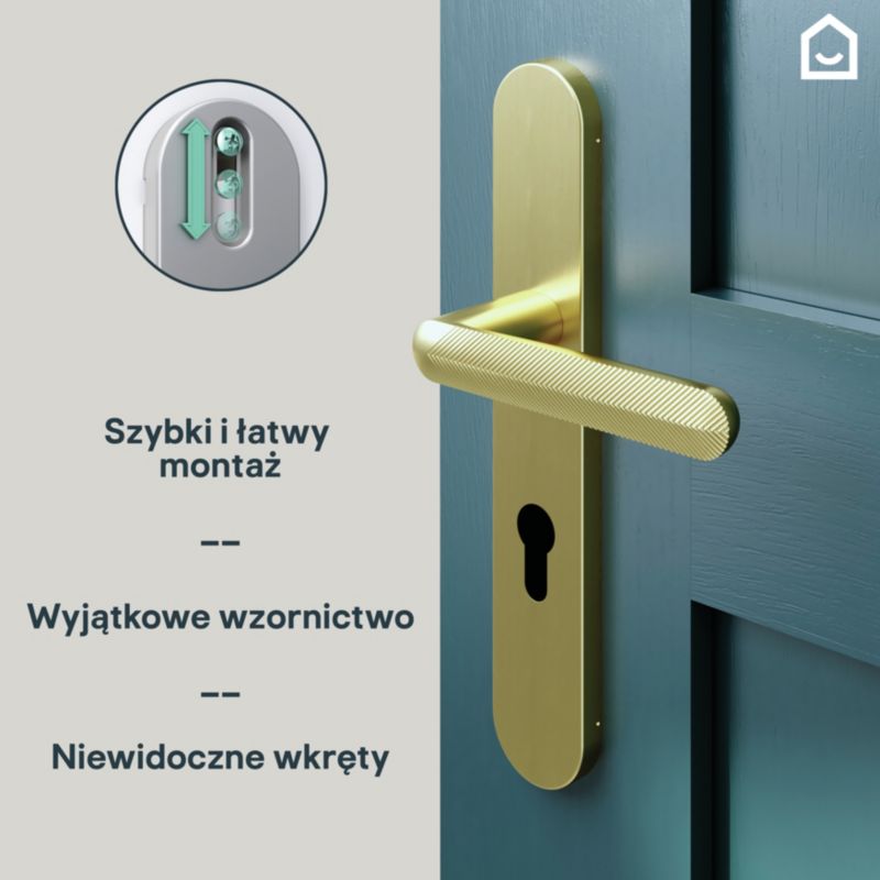Klamka GoodHome Feather szyld wkładka szczotkowany mosiądz