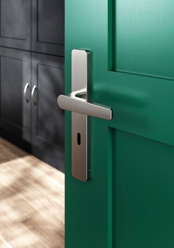 Klamka GoodHome Robust szyld klucz nikiel satyna