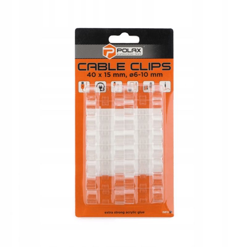 Klips uchwyt Polax organizer kablowy samoprzylepny 6-10 20 szt.