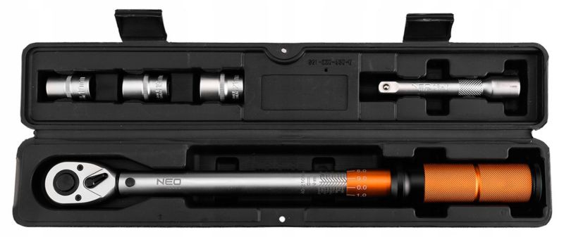 Klucz dynamometryczny NEO TOOLS 40-210Nm, 3 nasadki 17, 19, 21mm, przedłużka, 1 kpl