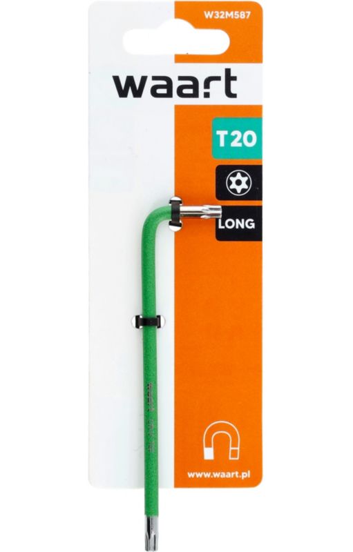 Klucz torx T20 WAART długi - zielony, otwór, magnes, 1 szt.