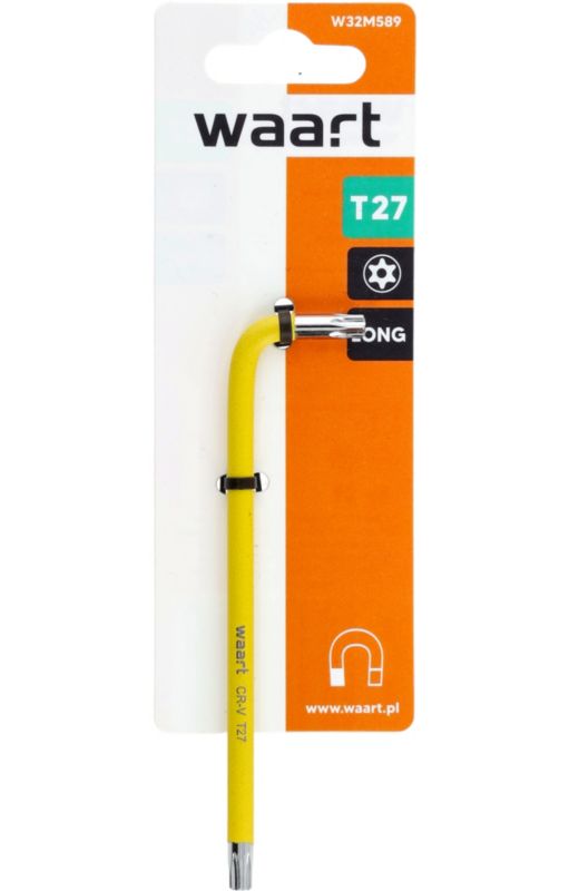 Klucz torx T27 WAART długi - żółty, otwór, magnes, 1 szt.