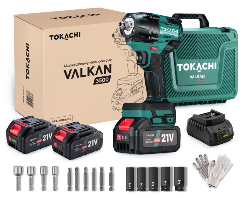 Klucz udarowy akumulatorowy 800Nm bezszczotkowy Tokachi VALKAN 3500 21V 2x4Ah 1/2" 1 szt.