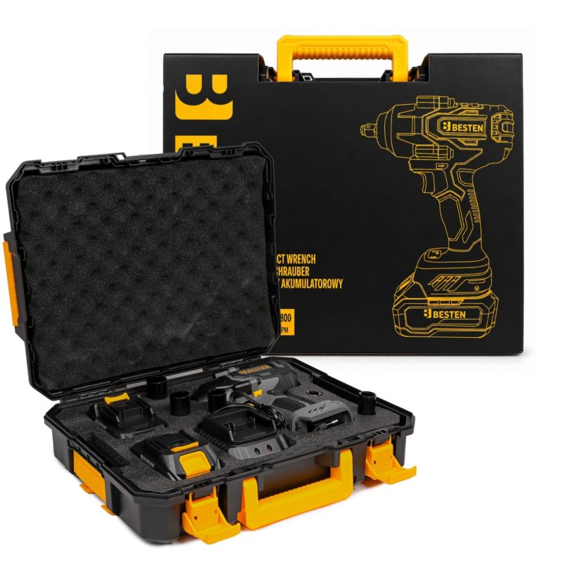 Klucz udarowy akumulatorowy BESTEN BE-2892 bezszczotkowy 20V 800 Nm 3 biegi, Smart-Loosening, 2x4.0Ah B-PRO, LED, walizka 1 szt.