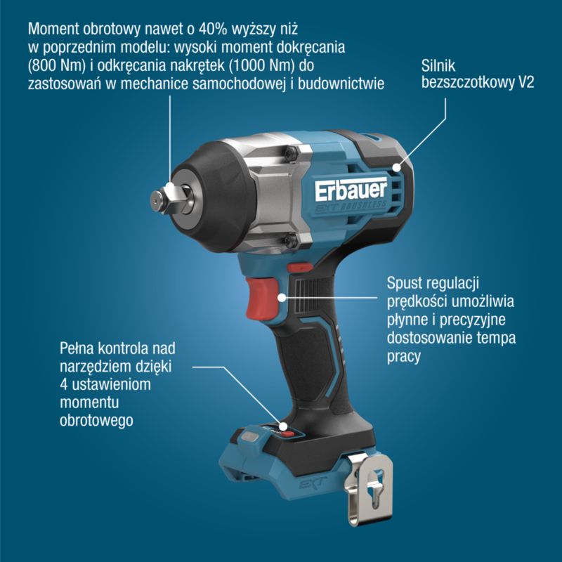 Klucz udarowy Erbauer G2 800 Nm 18 V bez akumulatora